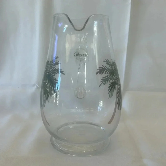 Bahama by Gibson Designs Glassware Pitcher 8.75” Height Palm Tree Glassware - Picture 2 of 5
